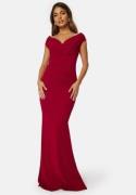 Goddiva Bardot Pleat Maxi Dress Wine-red XL (UK16)