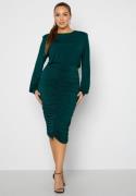 John Zack Curve Long Sleeve Rouched Midi Dress Forest Green 50 (UK22)