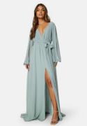 Goddiva Long Sleeve Chiffon Dress Sage Green XXS (UK6)