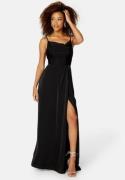 Bubbleroom Occasion Waterfall High Slit Satin Gown Black 34