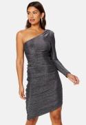 Goddiva One Shoulder Glitter Mini Dress Black/Silver L (UK14)