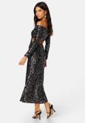 FOREVER NEW Farrah Sequin Cut Out Back Dress Black 42