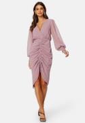 Goddiva Long Sleeve Chiffon Rouched Midi Dress Dusk XXS (UK6)