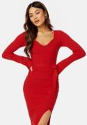 BUBBLEROOM Slit Knitted Midi Dress Red XL