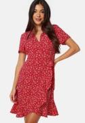 BUBBLEROOM Flounce Short Wrap Dress Red/Patterned 4XL