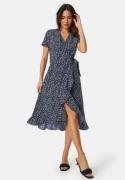 BUBBLEROOM Flounce Midi Wrap Dress Dark blue/Patterned S