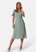VILA Lovie S/S Wrap Midi Dress Green/Patterned 44