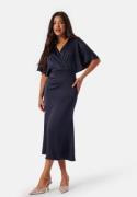 Bubbleroom Occasion Wrap Satin Midi Dress Dark blue 34