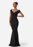 Goddiva Bardot Pleat Maxi Dress Black M (UK12)