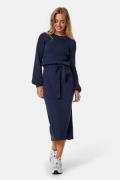 BUBBLEROOM Round Neck Rib Knitted Midi Dress  Navy XS