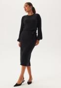 BUBBLEROOM Round Neck Rib Knitted Midi Dress  Black S