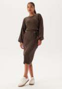 BUBBLEROOM Round Neck Rib Knitted Midi Dress  Brown XS