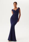 Goddiva Bardot Pleat Maxi Dress Dark blue S (UK10)