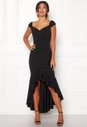 Goddiva Wrap Front Frill Dress Black S (UK10)