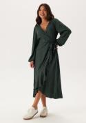 Happy Holly Puff Sleeve Viscose Wrap Dress Dusty green/Patterned 48/50