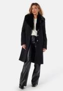 Chiara Forthi Fur Collar Wool Blend Coat Black L