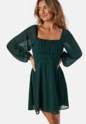 BUBBLEROOM Square Neck L/S Georgette Dress Dark green 34