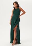 Bubbleroom Occasion Drapy-Back Slit Satin Gown Dark green 34