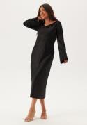 BUBBLEROOM Waterfall Midi Satin Dress Black 36