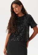 Pieces Pcserena Sequin Ss O-neck Top Black Detail:black Detail XS