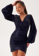 Bubbleroom Occasion Sequin Wrap Dress Navy XL