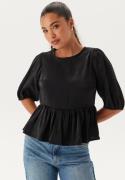 BUBBLEROOM Round Neck Puff Sleeve Blouse  Black M