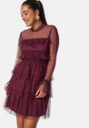 BUBBLEROOM Dotted Mesh L/S Dress Wine-red 40