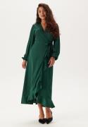 Happy Holly Wrap L/S Satin Maxi Dress Dark green 44/46