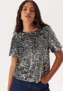 Pieces Pcserena Sequin Ss O-neck Top Black Detail:silver Detail XL