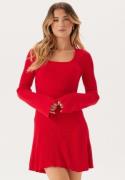 BUBBLEROOM Knitted Square Neck Skater Dress Red XL