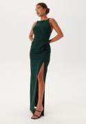 Bubbleroom Occasion Square Neck Slit Maxi Dress Dark green 2XL