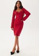 BUBBLEROOM Square V-neck Puff Sleeve Short Dress Red M