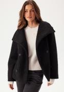 BUBBLEROOM High Neck Short Bouclé Coat Black L