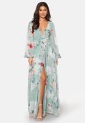 Goddiva Floral Long Sleeve Chiffon Maxi Dress Green XXL (UK18)