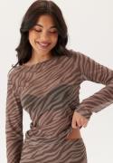 BUBBLEROOM Long Sleeve Mesh Top Brown/Beige S