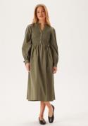 BUBBLEROOM V-neck Cotton Smock Dress Khaki green M