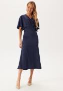 Bubbleroom Occasion Wrap Satin Midi Dress Navy 36