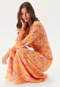 VILA Viemma L/S BELT MAXI DRESS BEL Pink Yarrow Aop:orange Flowers 34