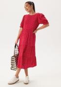 Happy Holly Puff Sleeve Viscose Midi Dress Red/Patterned 48/50