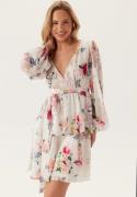 Goddiva Floral Long Sleeve Tiered Skater Dress White Floral XXL (UK18)