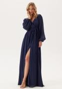 Goddiva Long Sleeve Chiffon Dress Navy S M (UK12)