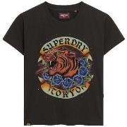 Lyhythihainen t-paita Superdry  T-shirt  Tattoo Rhinestone  EU S