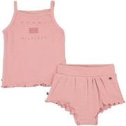 Tommy Hilfiger Ribbed Branded Top And Shorts Set Broadway Pink 62 cm