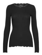 Organic T-Shirt W/ Lace Black Rosemunde