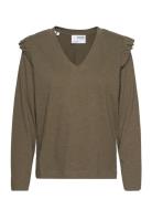 Slfrylie Ls Florence V-Neck Tee Ex Brown Selected Femme