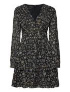 Long Sleeved Lurex Jacquard Ruffle Dress With V-Neck Black Scotch & So...