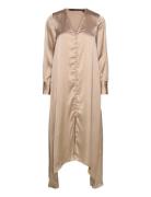 Vmemma Ls Long Satin Button Dress Wvn Beige Vero Moda