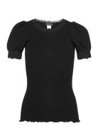 Organic T-Shirt W/ Lace Black Rosemunde