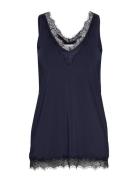 Rwbillie Sl Lace V-Neck Top Navy Rosemunde