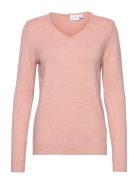 Viril V-Neck L/S Knit Top - Noos Pink Vila